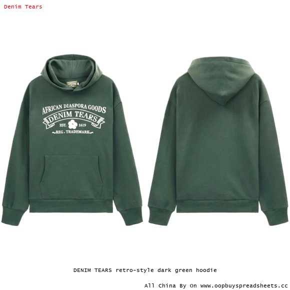 DENIM TEARS retro-style dark green hoodie