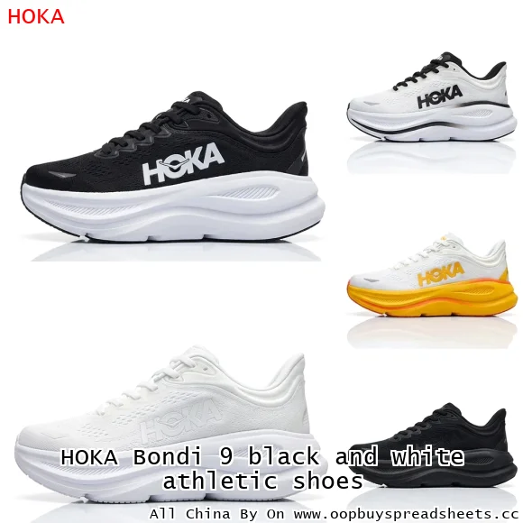 HOKA Bondi 9 black and white athletic shoes