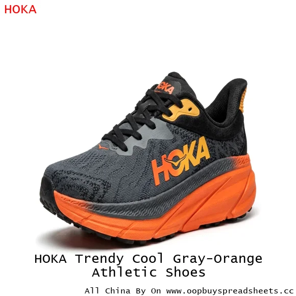 HOKA Trendy Cool Gray-Orange Athletic Shoes