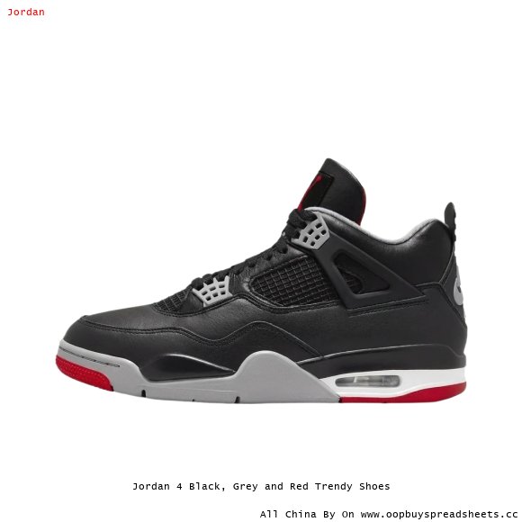 Jordan 4 Black, Grey and Red Trendy Shoes