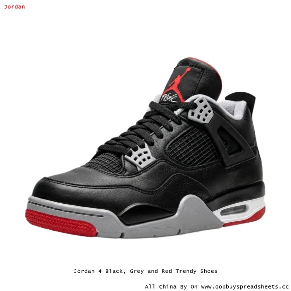 Jordan 4 Black, Grey and Red Trendy Shoes