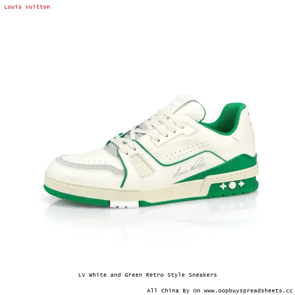LV White and Green Retro Style Sneakers