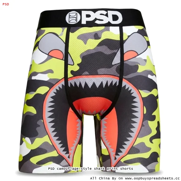 PSD camouflage-style shark print shorts