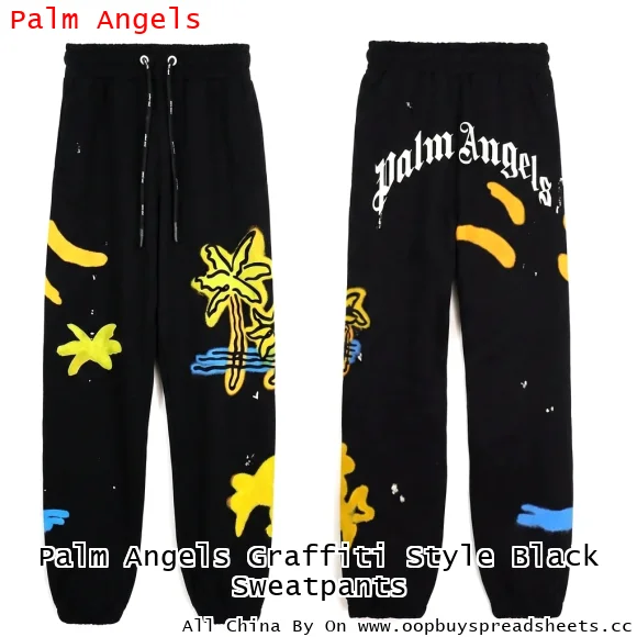 Palm Angels Graffiti Style Black Sweatpants
