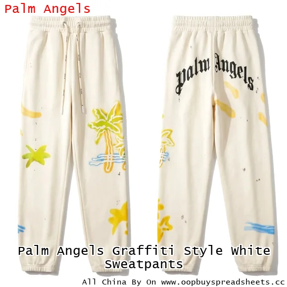 Palm Angels Graffiti Style White Sweatpants