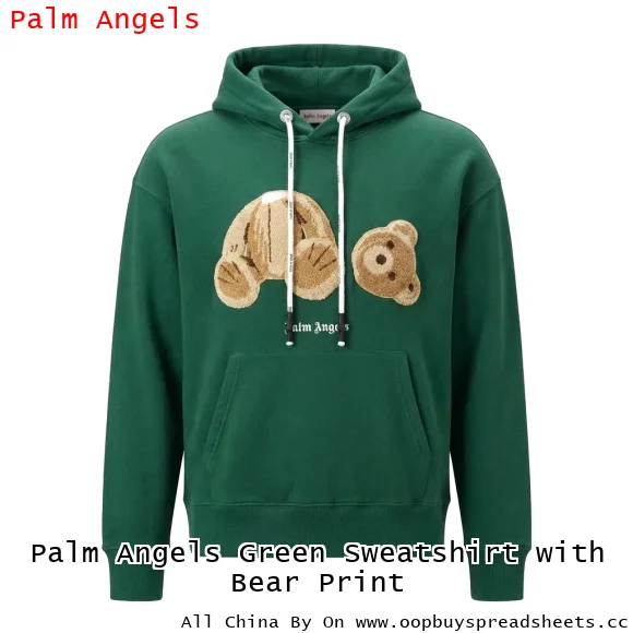 Palm Angels Green Sweatshirt with Bear Print