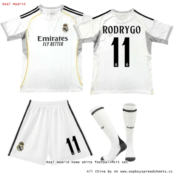 Real Madrid home white football kit set