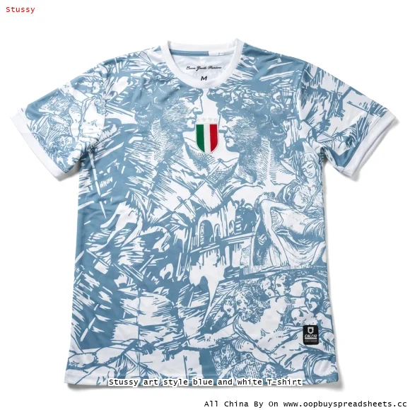 Stussy art style blue and white T-shirt