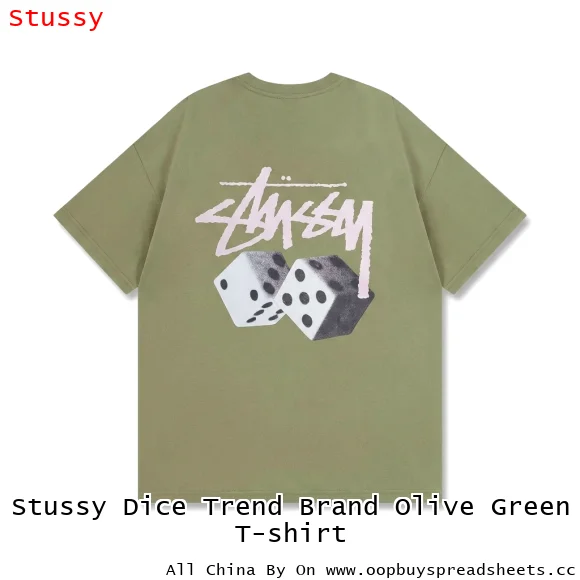Stussy Dice Trend Brand Olive Green T-shirt