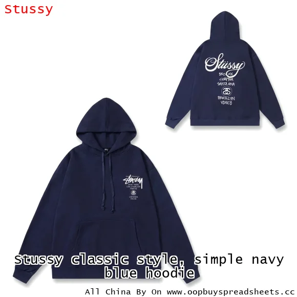 Stussy classic style, simple navy blue hoodie