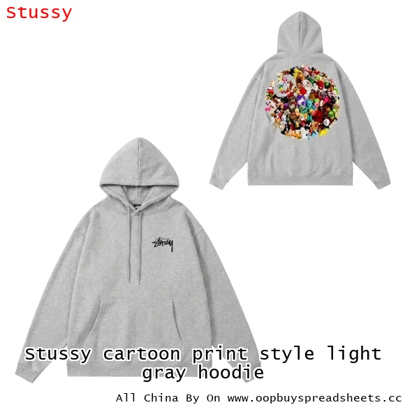 Stussy cartoon print style light gray hoodie
