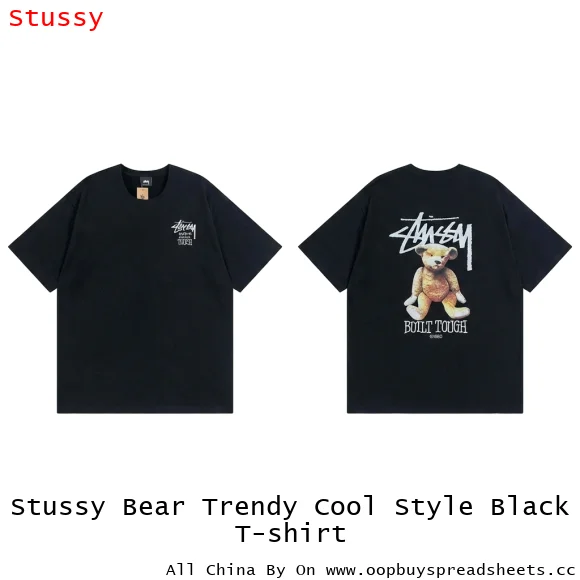 Stussy Bear Trendy Cool Style Black T-shirt