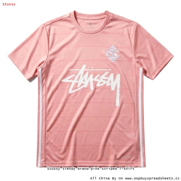 Stussy trendy brand pink striped T-shirt