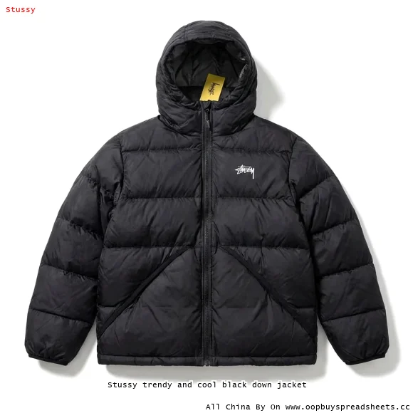 Stussy trendy and cool black down jacket