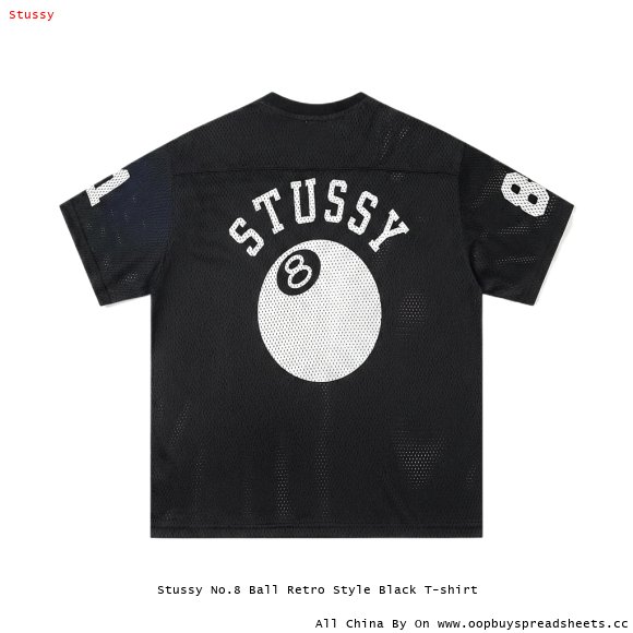 Stussy No.8 Ball Retro Style Black T-shirt