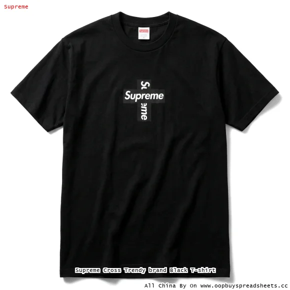 Supreme Cross Trendy brand Black T-shirt
