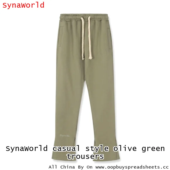 SynaWorld casual style olive green trousers