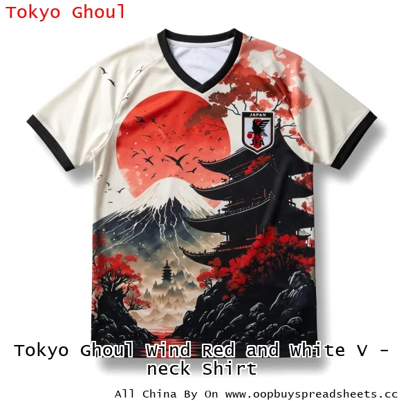 Tokyo Ghoul Wind Red and White V - neck Shirt