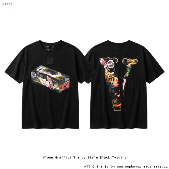 Vlone Graffiti Trendy Style Black T-shirt