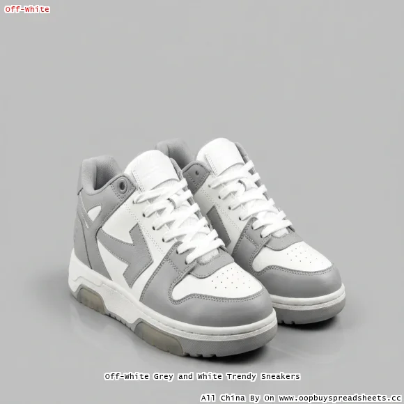 Off-White Grey and White Trendy Sneakers