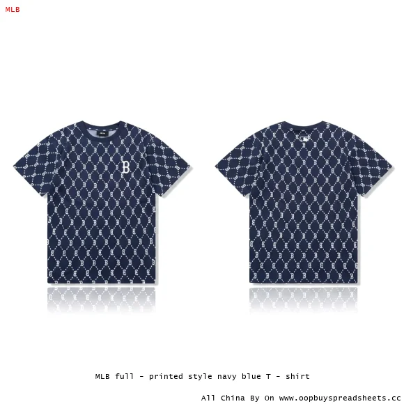 MLB full - printed style navy blue T - shirt