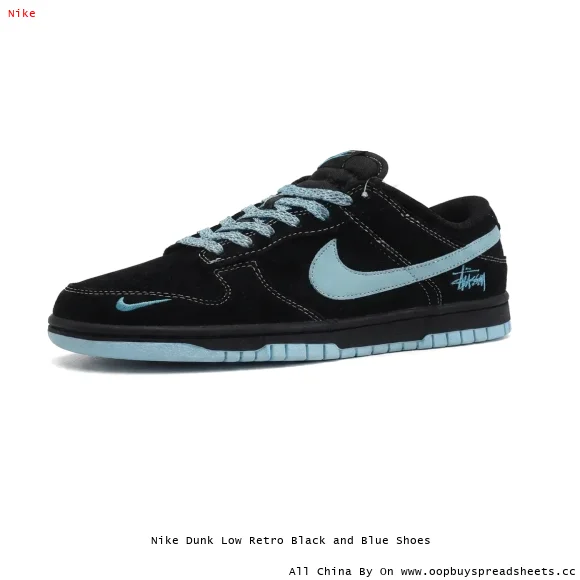 Nike Dunk Low Retro Black and Blue Shoes