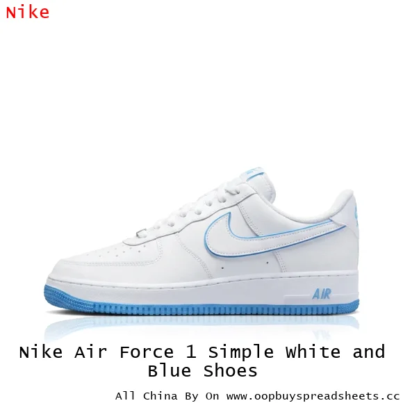 Nike Air Force 1 Simple White and Blue Shoes