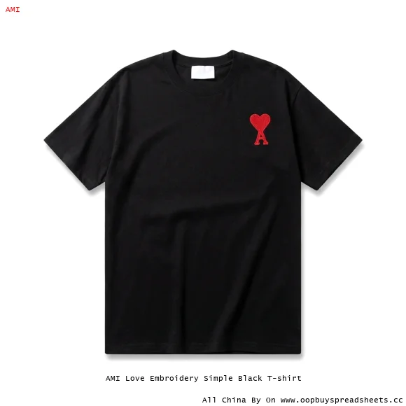 AMI Love Embroidery Simple Black T-shirt