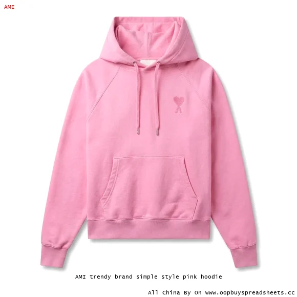 AMI trendy brand simple style pink hoodie