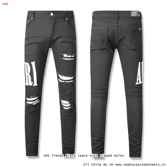 AMI Trendy Black Jeans with Ripped Holes