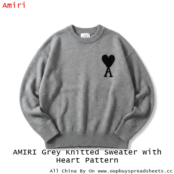 AMIRI Grey Knitted Sweater with Heart Pattern