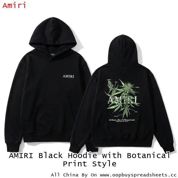 AMIRI Black Hoodie with Botanical Print Style