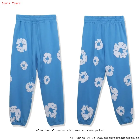 Blue casual pants with DENIM TEARS print