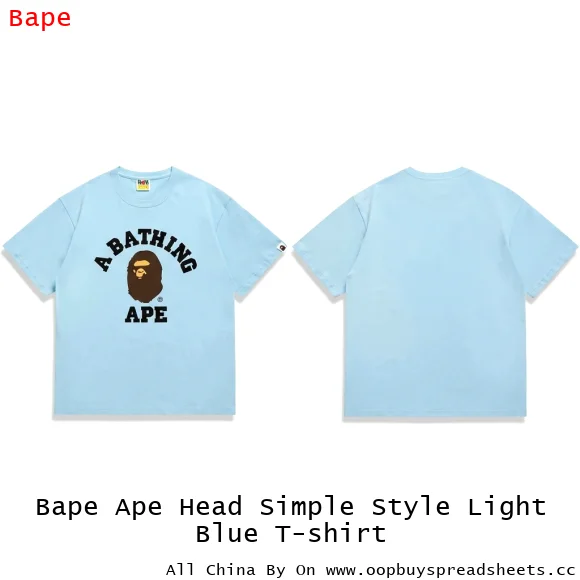 Bape Ape Head Simple Style Light Blue T-shirt