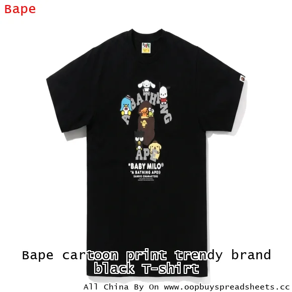 Bape cartoon print trendy brand black T-shirt