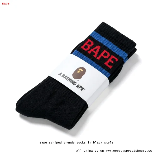Bape striped trendy socks in black style