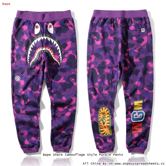 Bape Shark Camouflage Style Purple Pants