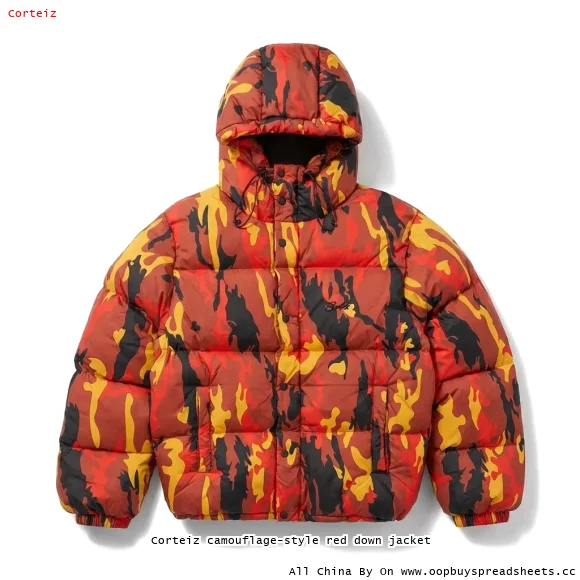 Corteiz camouflage-style red down jacket