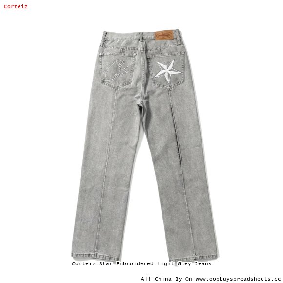 Corteiz Star Embroidered Light Grey Jeans