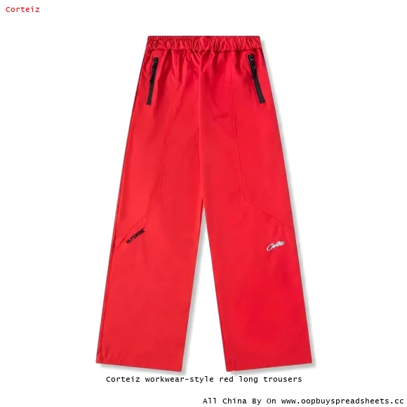 Corteiz workwear-style red long trousers