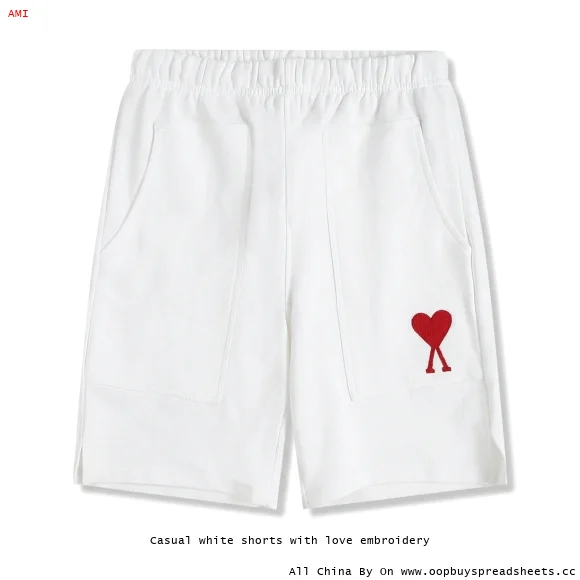 Casual white shorts with love embroidery