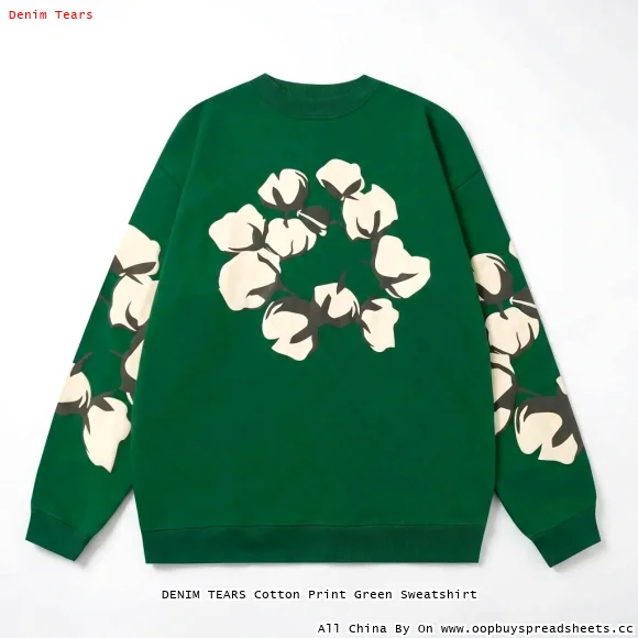 DENIM TEARS Cotton Print Green Sweatshirt