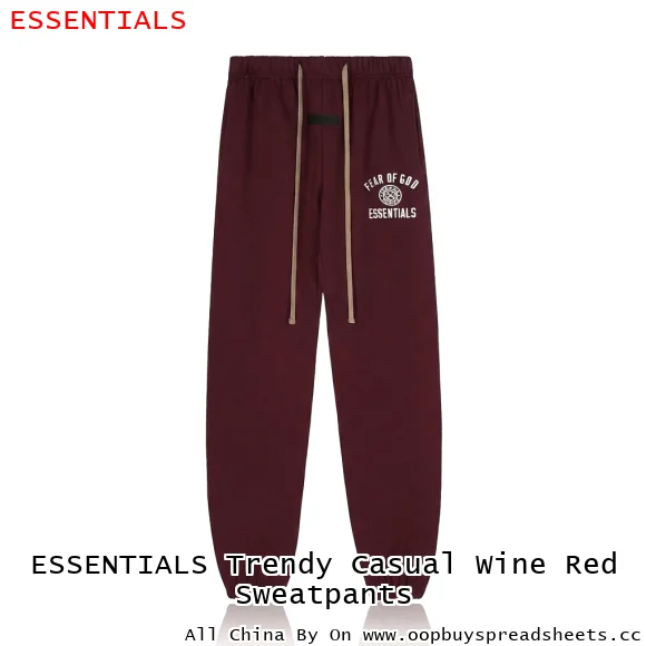 ESSENTIALS Trendy Casual Wine Red Sweatpants