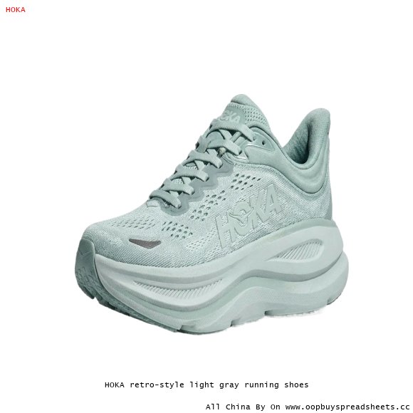 HOKA retro-style light gray running shoes