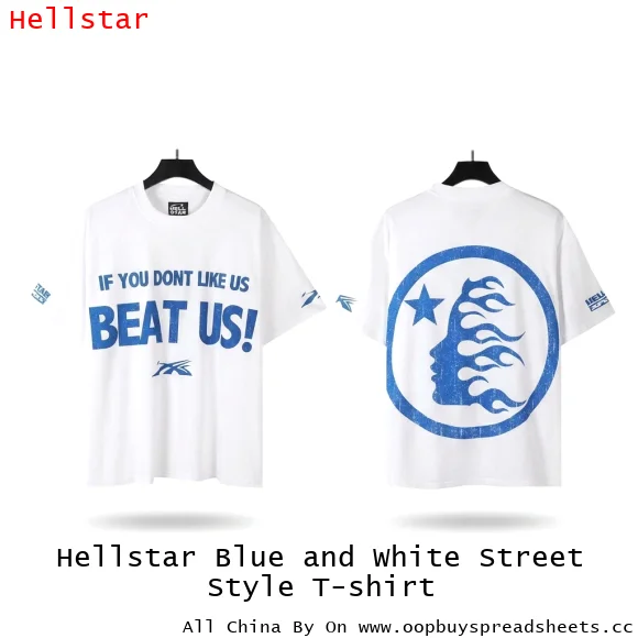 Hellstar Blue and White Street Style T-shirt