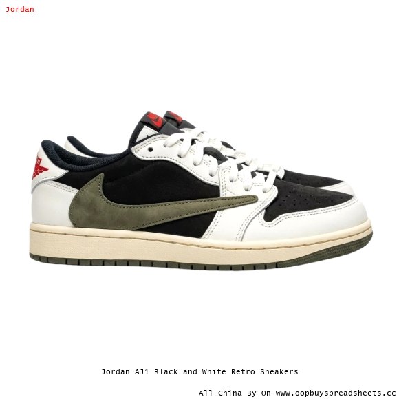 Jordan AJ1 Black and White Retro Sneakers