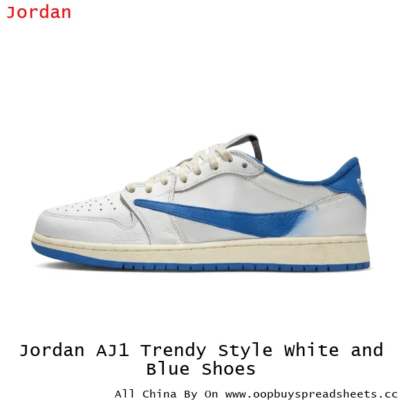 Jordan AJ1 Trendy Style White and Blue Shoes