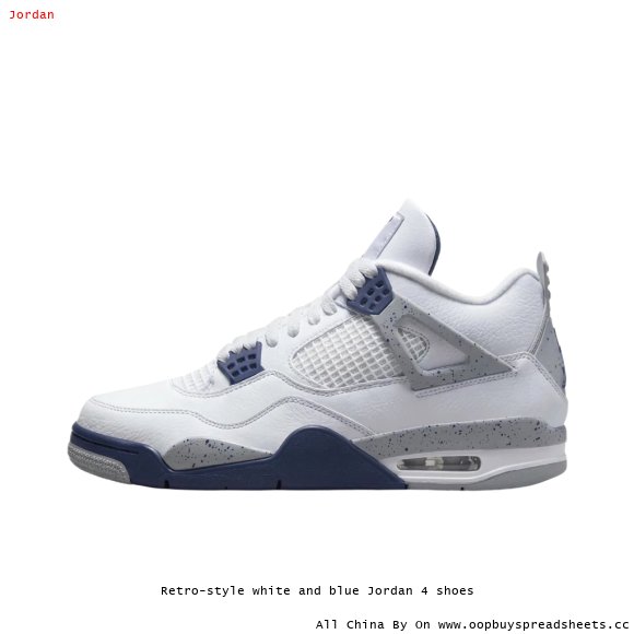 Retro-style white and blue Jordan 4 shoes
