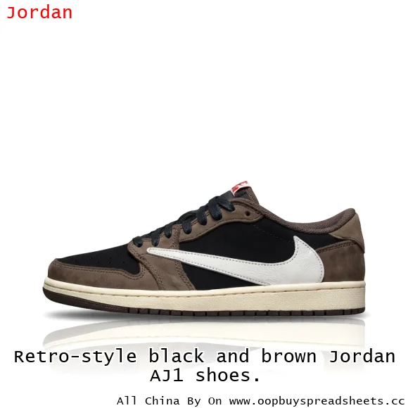 Retro-style black and brown Jordan AJ1 shoes.