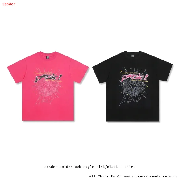 Sp5der Spider Web Style Pink/Black T-shirt